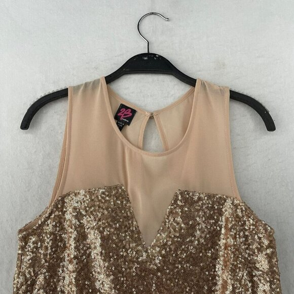 Bebe Party Blouse Womens S Pink Rose Gold Sleeveless Sparkle Sequined Keyhole - Picture 5 of 12
